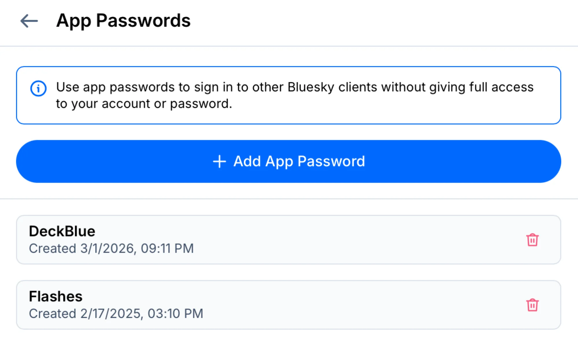 App Passwords in Bluesky