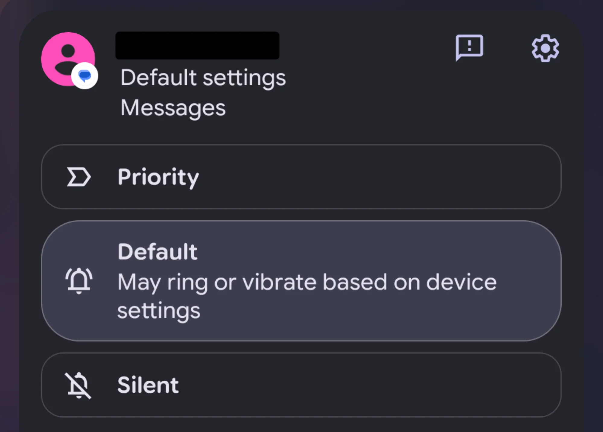 Android notification with settings to sort incoming alerts.