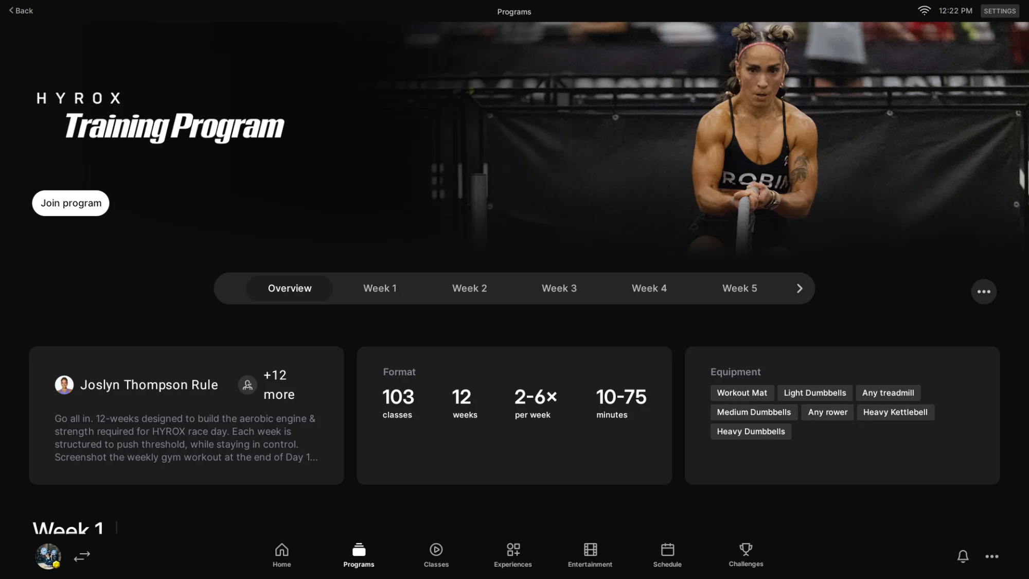 Overview of the Peloton Hyrox training program.